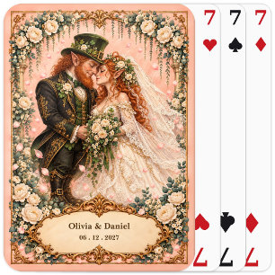 Custom Leprechaun Bride and Groom Wedding Favour Playing Cards