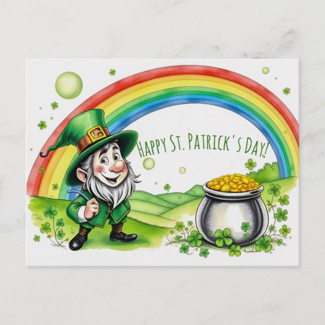 Custom Leprechaun Gnome St. Patrick's Day Shamrock Postcard (Front)