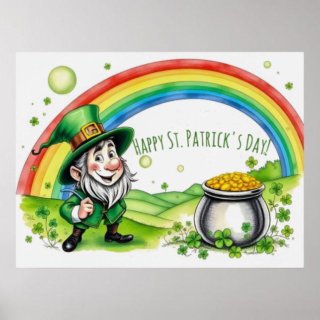 Custom Leprechaun Gnome St. Patrick's Day Shamrock Poster (Front)