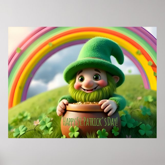 Custom Leprechaun Gnome St. Patrick's Day Shamrock Poster (Front)
