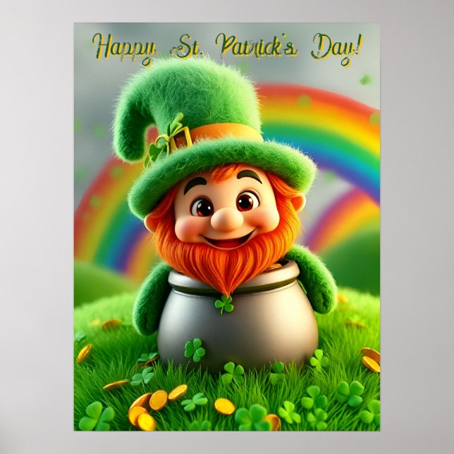 Custom Leprechaun Gnome St. Patrick's Day Shamrock Poster (Front)