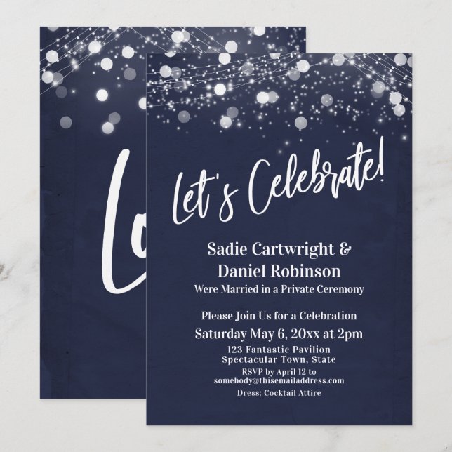 Custom Let's Celebrate Navy Reception Invitation (Front/Back)