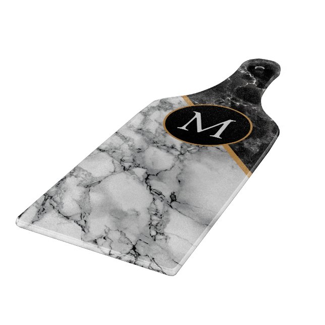 Custom Letter Black White Marble Cutting Board (Corner)