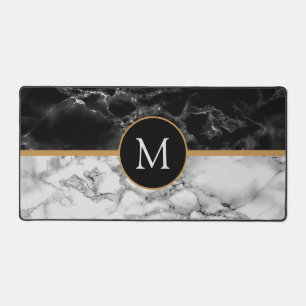 Custom Letter Black White Marble Desk Mat
