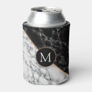 Custom Letter Can Cooler Black White Marble