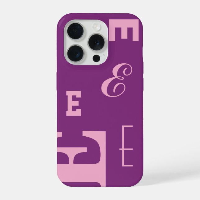 Custom Letter, Colour Pop Monogram, Purple & Pink iPhone Case (Back)