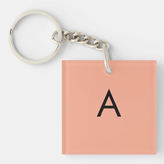 Custom Letter Monogram Peach  Key Ring (Front)