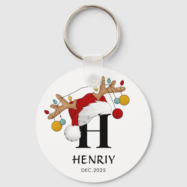 Custom Letter Name Christmas gift Key Ring (Front)