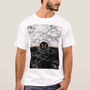 Custom Letter or Number T-Shirt Black White Marble