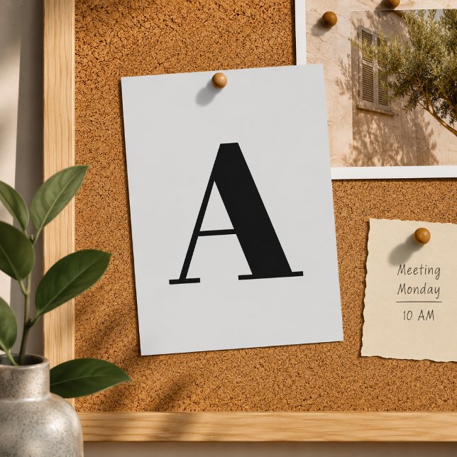 Custom Letter Postcard | Grey Initial Mailer Card (Personalized alphabet postcard for classrooms, dorm rooms, nursery styling, and mail.)