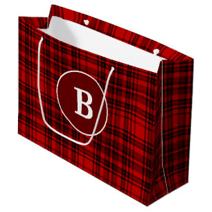CUSTOM LETTER RED CHECKERED PLAID LARGE GIFT BAG