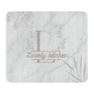 Custom Letter White and Gray Marble Cutting Board