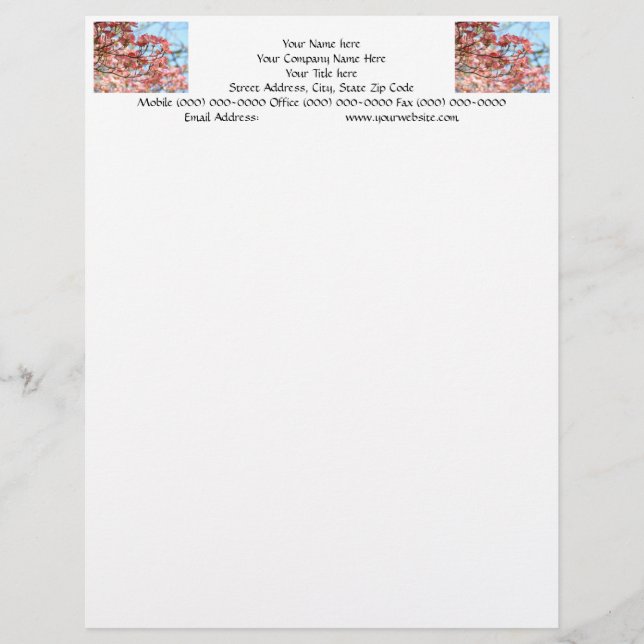 Custom Letterhead Pink Dogwood Flowers Trees (Front)