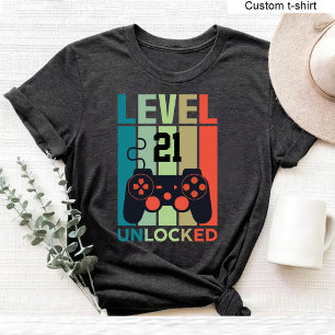 Custom Level 21 Unlocked Video Gamer 21st Birthday T-Shirt