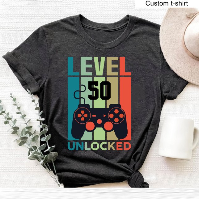 Custom Level 50 Unlocked Video Gamer 50th Birthday T-Shirt (Custom Level 50 Unlocked Video Gamer 50th Birthday T-Shirt)