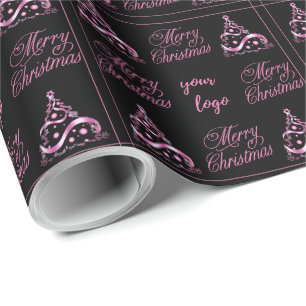 Custom Lgo Elegant Pink Black Christmas Wrapping Paper