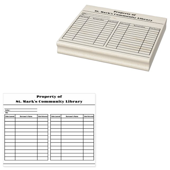 Custom Library Borrower Record Bookplate Rubber Stamp (Stamped)