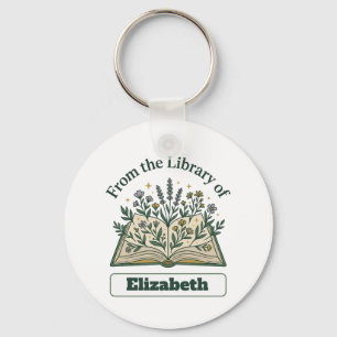 Custom Library of Name Floral Round Keychain