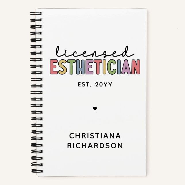 Custom Licensed Aesthetician Cosmetologist Notebook (Front)