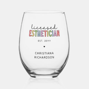 Custom Licensed Aesthetician Cosmetologist Stemless Wine Glass