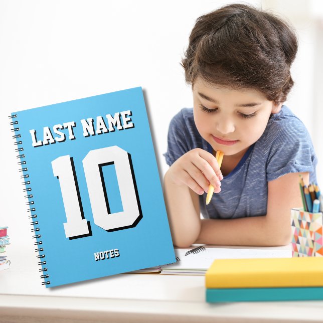 Custom Light Blue Last Name Sports Jersey Number  Notebook (Creator Uploaded)