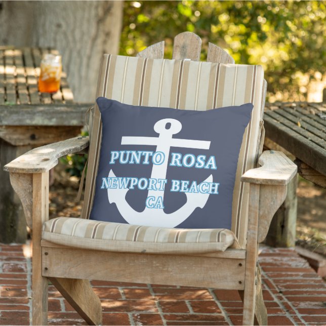 Custom Light Blue Name White Anchor On Dark Blue Cushion (Chair)