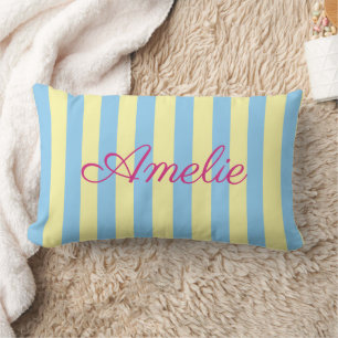 Custom Light Blue, Yellow & Pink Striped Lumbar Cushion