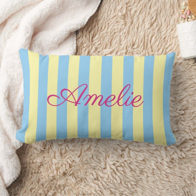 Custom Light Blue, Yellow & Pink Striped  Lumbar Cushion (Blanket)