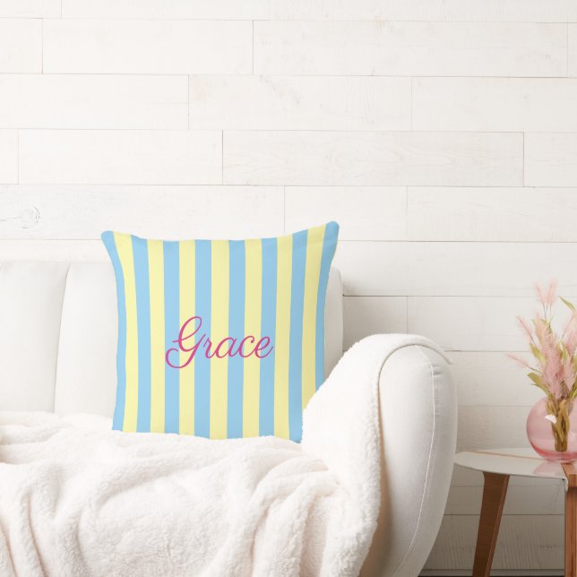 Custom Light Blue & Yellow Striped  Cushion (Couch)