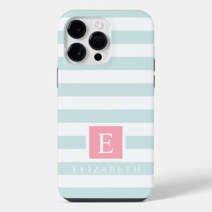 Custom Light Cyan Pastel Blue White Stripes iPhone 14 Pro Max Case