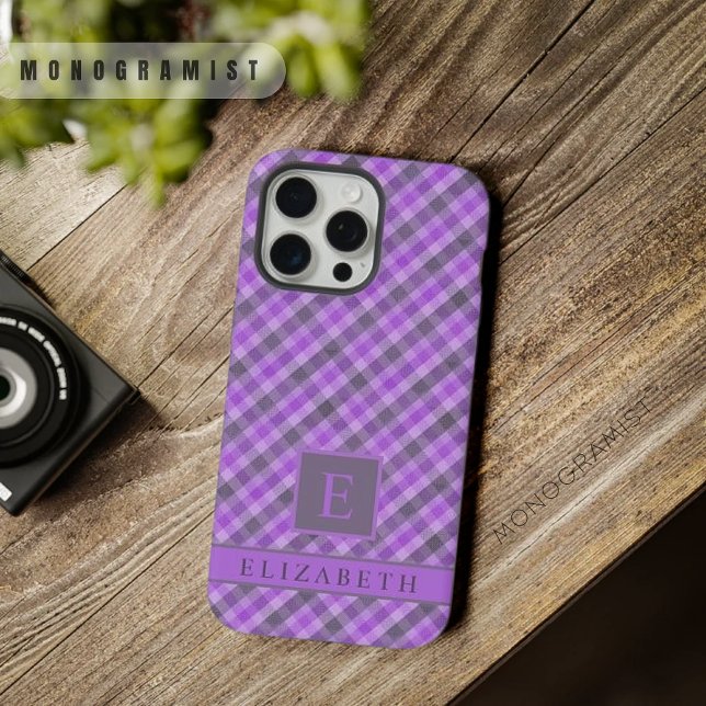 Custom Light Dark Purple Black Chequered Pattern iPhone Case (Custom Light Dark Purple Black Checkered Pattern iPhone Case)