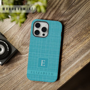Custom Light Dark Teal Blue Green Chequered Patter iPhone 15 Pro Max Case