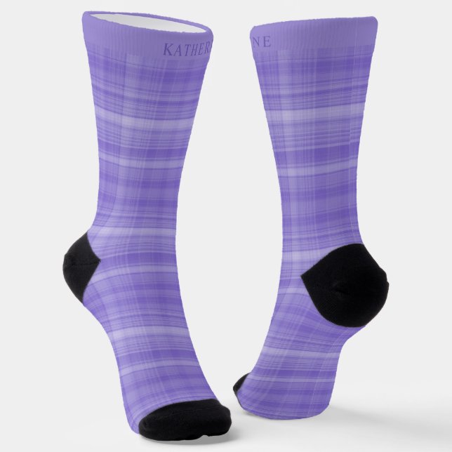 Custom Light Lavender Dark Purple Checkered Socks (Angled)