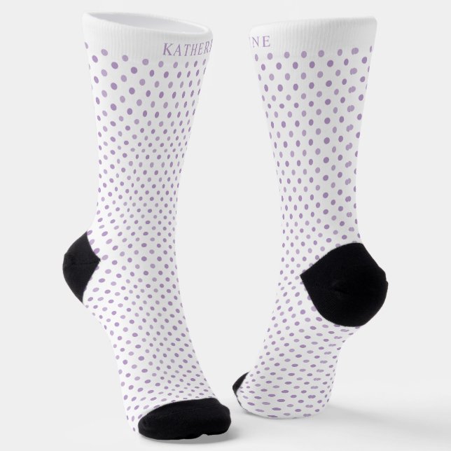 Custom Light Lavender Purple White Dot Design Socks (Angled)