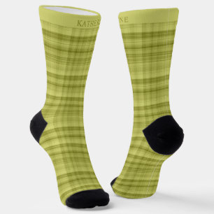 Custom Light Sage Olive Green Checkered Pattern Socks