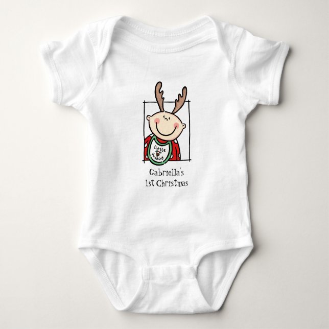 Custom Light Skin Tone Baby's First Christmas Baby Bodysuit (Front)
