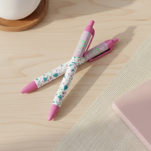 Custom Light Teal Blue Green Pink Violet Terrazzo Black Ink Pen