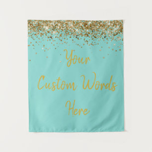 Custom Light Turquoise Blue & Gold Birthday Party Tapestry