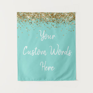 Custom Light Turquoise Blue & Gold Birthday Party Tapestry