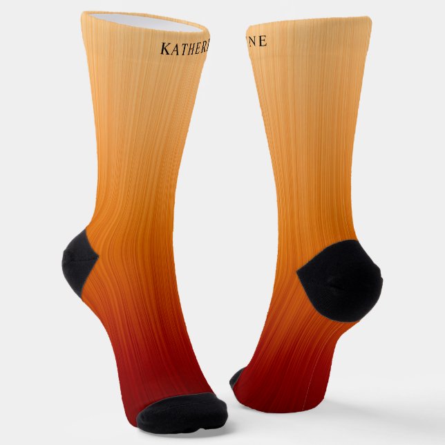 Custom Light Yellow Dark Orange Red Gradient Socks (Angled)