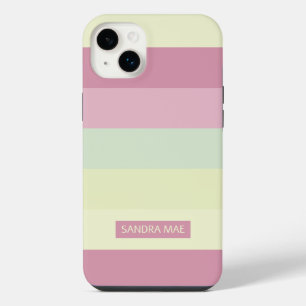 Custom Light Yellow Lime Green Blush Pink Stripes iPhone 14 Plus Case