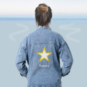 Custom Light Yellow Star Denim Jacket
