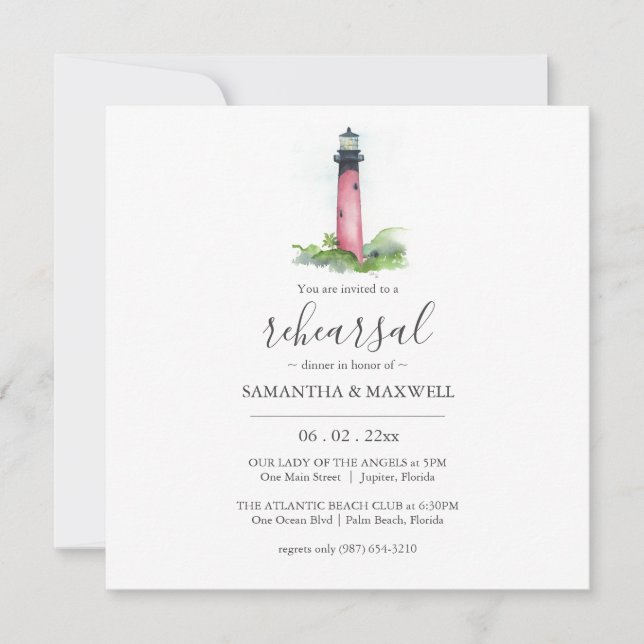 Custom Lighthouse Rehearsal Dinner Invitations (Front)