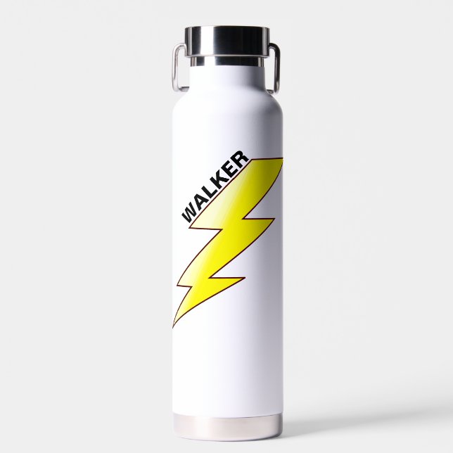 Custom Lightning Bolt for Boys - Personalised Name Water Bottle (Front)