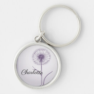 Custom lilac dandelion name tag key ring