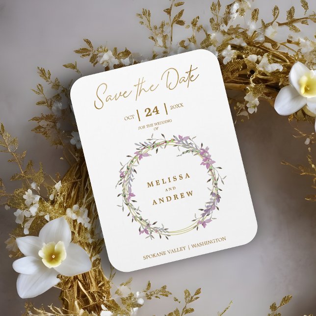 Custom Lilac Elegant Garland Wreath Wedding Magnet (Custom Lilac Elegant Garland Wreath Wedding Save the Date Magnetic Card.)