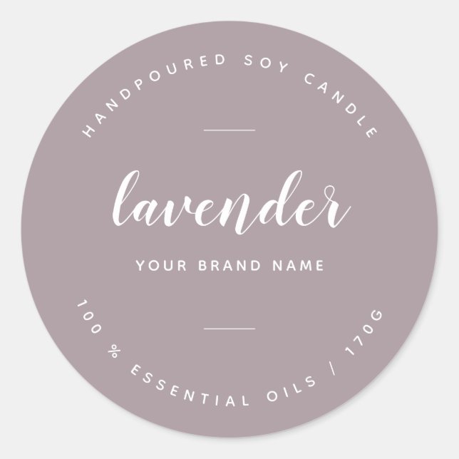 Custom lilac packaging candle product label (Front)