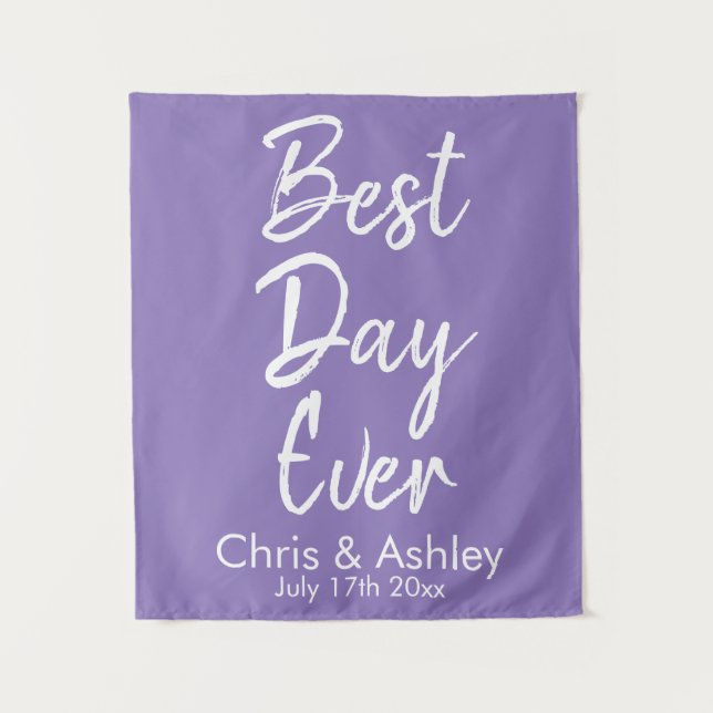 Custom Lilac Purple Wedding Backdrop Best Day Ever Tapestry (Front)