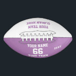 Custom liliac Football with Name, Number, Team<br><div class="desc">Create your own custom liliac purple Football with Name, Number, Team Name, Slogan and Year. Personalise this simple classic football template with your custom message, name, team name and year. Easily personalise it for a cool sport keepsake. Create your unique personalised gift for coach, girl's birthday, football player, teammates and...</div>
