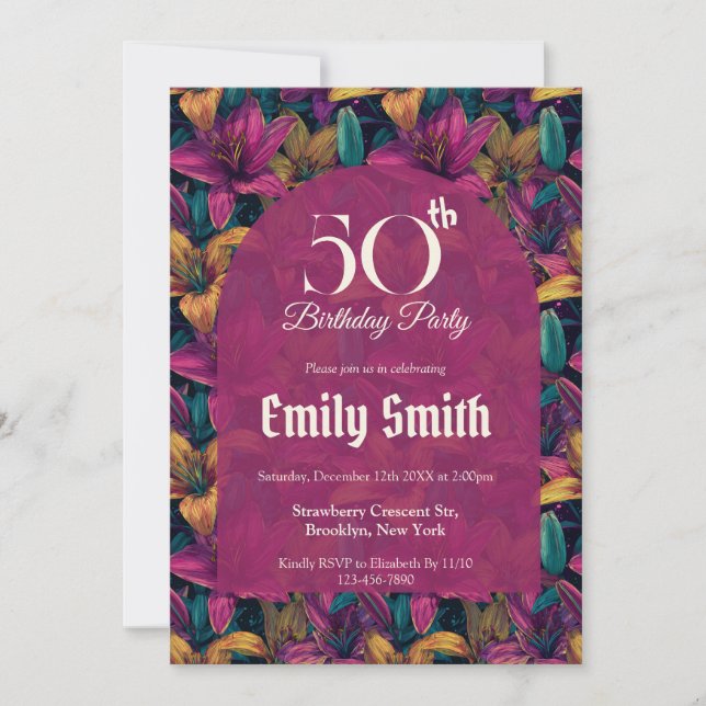 Custom Lilies Flower First Birthday Gift Invitation (Front)